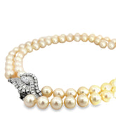 14k White Gold 1.00ct G VS2 Round/ .75ct G VS2 Marquise / .50ct G VS2 Baguette Diamonds Vintage (2) Strand Salt Water 9-9.35mm Choker Necklace Certified By GIA #2235703588